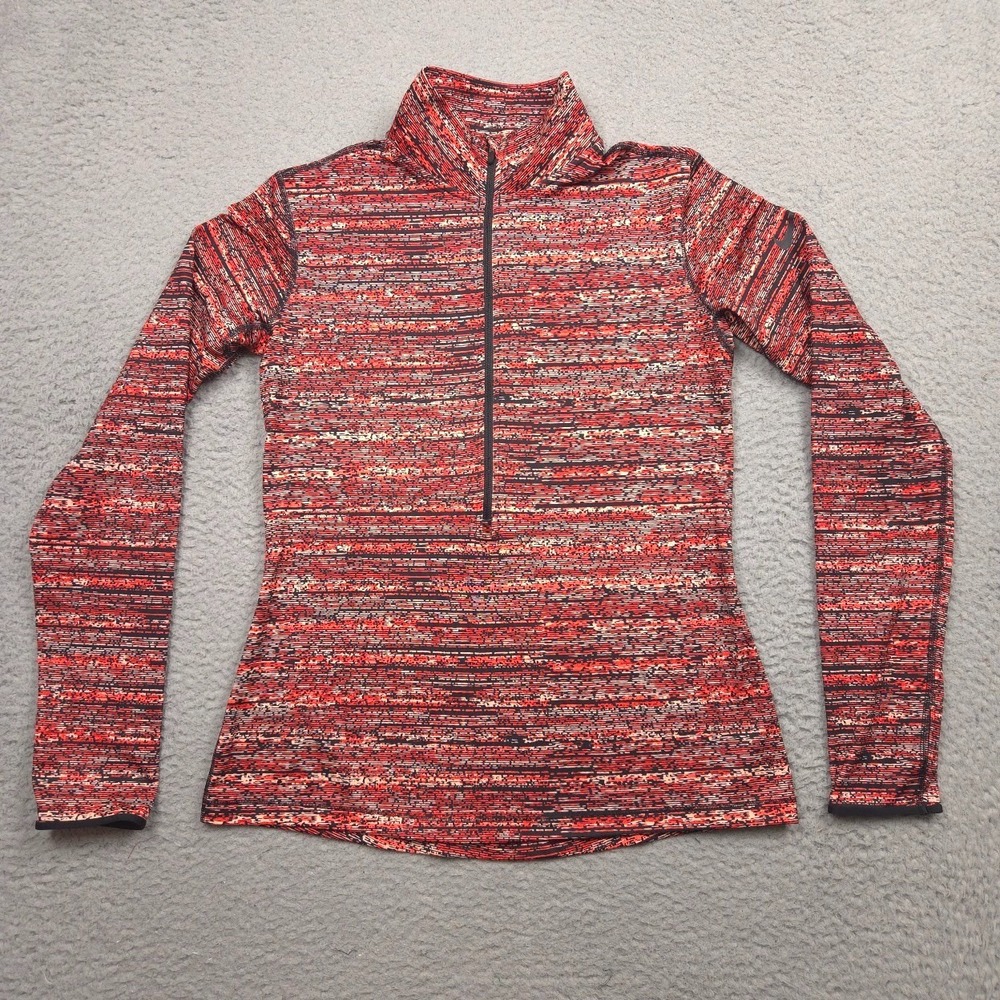 Nike Pro Women L Dri-FIT Half Zip Training Pullover Static Print Red Black